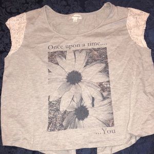 Grey “Once upon a Time” T-shirt with open back.